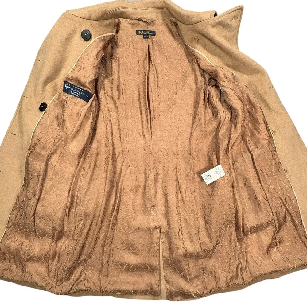 Brooks Brothers Double Breasted Peacoat Womens 6 Tan Loro Piana Rain System Wool